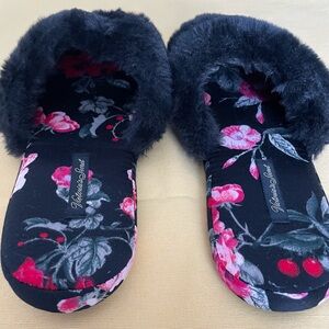 Victoria's Secret Black and Pink Floral Slippers